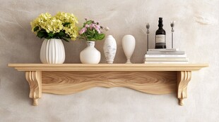 木质壁挂架上的雅致陈设