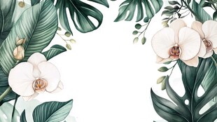 热带花卉绿叶清新插画