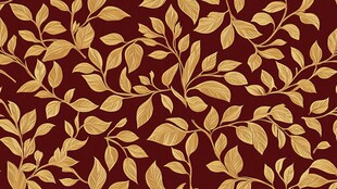深红底金色枝叶花纹图案