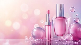 梦幻粉色系美妆产品展示
