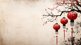 中式古风 红灯笼与梅花枝