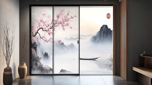 中式山水花鸟移门设计