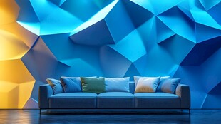 现代几何风沙发与立体墙