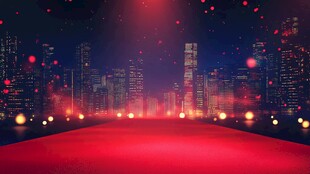 城市红地毯夜景梦幻氛围