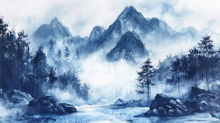 水墨山水间的静谧自然景