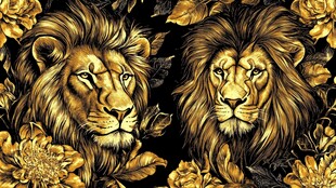 双狮耀金花卉图案