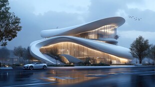 未来感曲线造型现代建筑