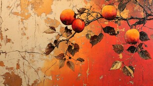 枝头红柿映斑驳背景