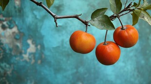 枝头三枚橙果挂