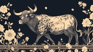 牛年花卉装饰艺术插画