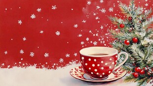 圣诞红杯热茶温馨场景