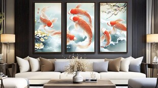 客厅中式锦鲤挂画装饰