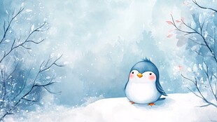 雪地中的可爱小企鹅