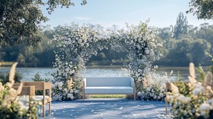 湖畔浪漫花卉婚礼布置