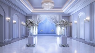 梦幻蓝白色系浪漫婚礼大厅