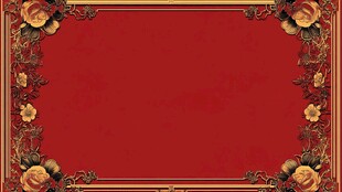 红色花卉边框装饰背景图
