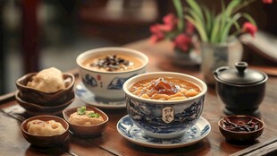 中式传统美食与精致茶具