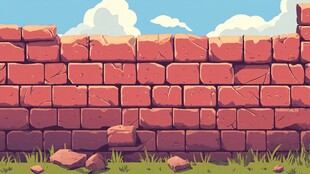 红砖围墙 清新卡通风格