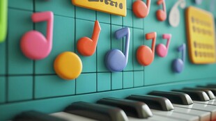 多彩音符装点的钢琴键盘