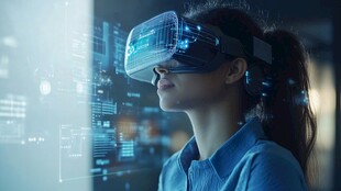 女子体验虚拟现实科技设备