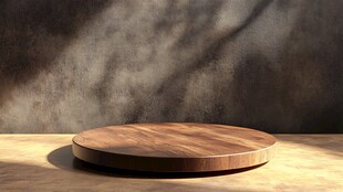 木质圆台展示台背景光影