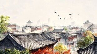 古风中式建筑群秋景