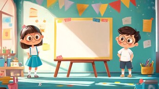 儿童画室场景 两萌娃作画