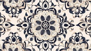 蓝白花卉几何图案无缝背景