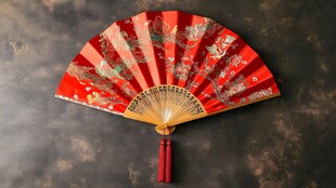 中式古典红折扇古韵雅致