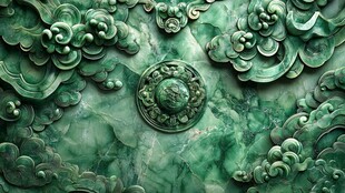 翡翠浮雕 云纹环绕的精美图案