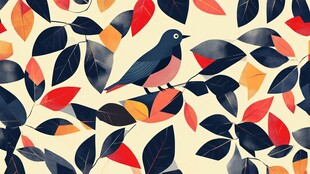 鸟栖叶间的秋日缤纷景象