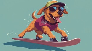 滑板萌犬欢乐滑行