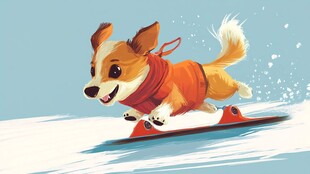 雪上萌犬欢乐滑雪