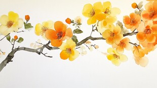橙黄花朵枝头绽