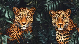 双豹栖于繁茂绿叶间