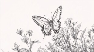 蝴蝶飞舞于花草间