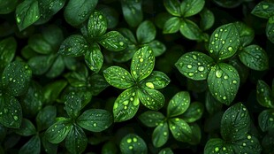 露珠点缀的翠绿三叶草