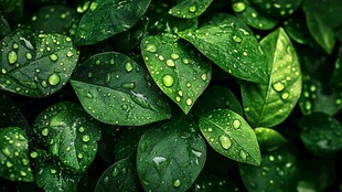 带水珠的翠绿叶片特写