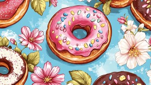 甜甜圈与花卉的梦幻组合