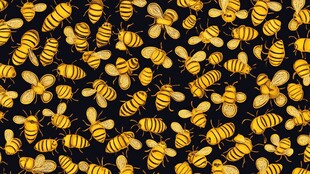 蜜蜂满布的黑色背景图案