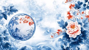 青花瓷韵 花鸟绘景图