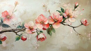 手绘唯美粉色花卉枝头图