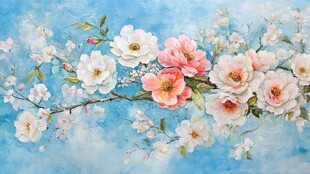 梦幻蓝底绽放的绚烂花朵