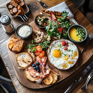 丰盛美味的西式早餐拼盘