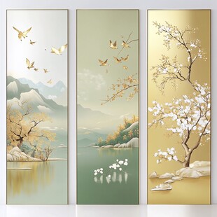 三联山水花鸟中式装饰画