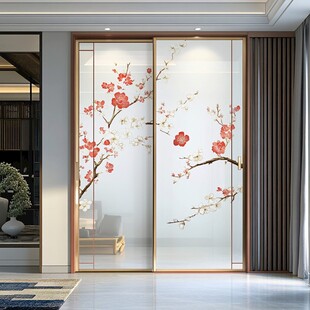 中式梅花玻璃移门设计