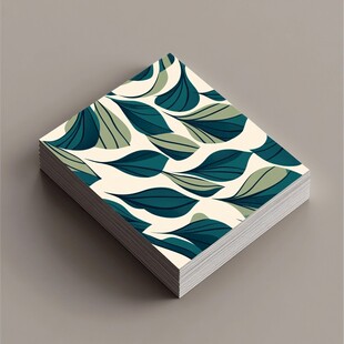 蓝绿叶片图案纸张堆叠