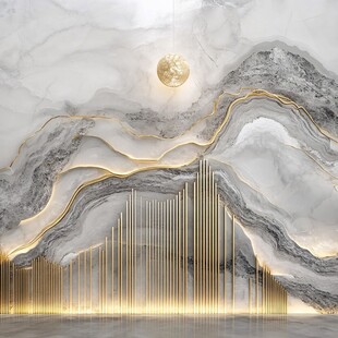 现代轻奢山水大理石背景墙