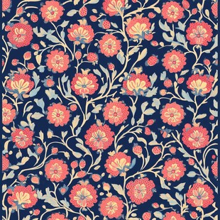 复古花卉图案 深蓝底色