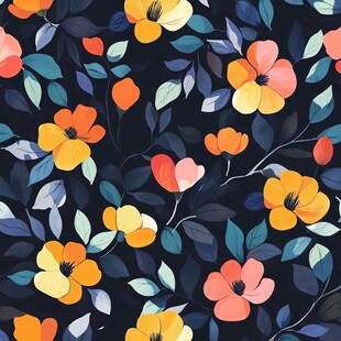 深色背景多彩花卉图案